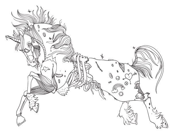 realistic coloring pages of zombie unicorns