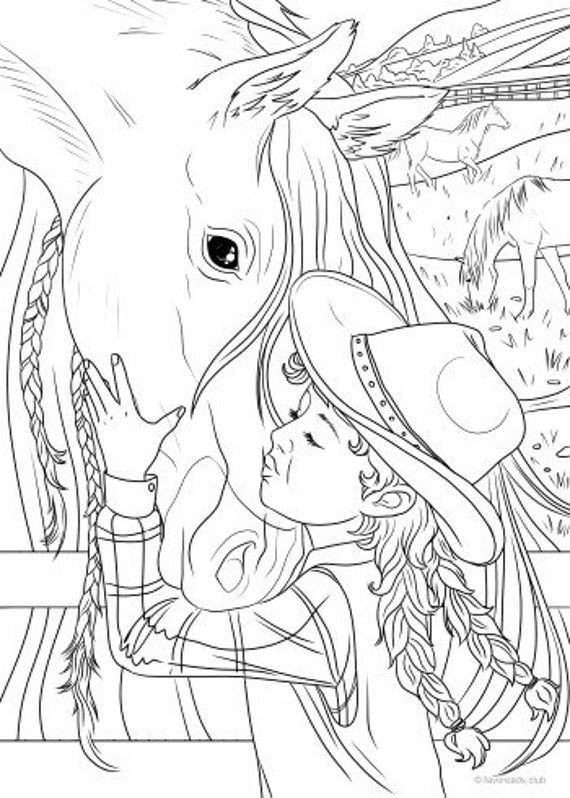 realistic girl horse coloring pages
