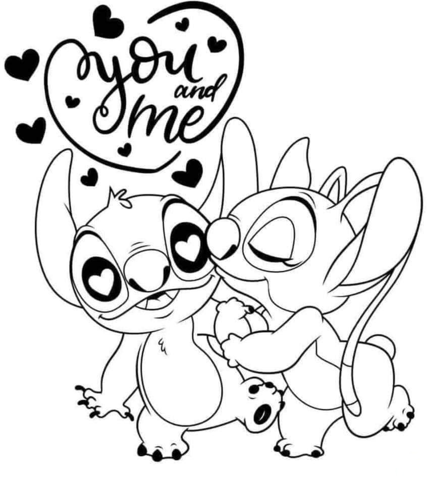 Romance Stitch and Angel Coloring Pages
