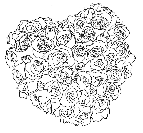 Rose Heart Bouquet coloring page