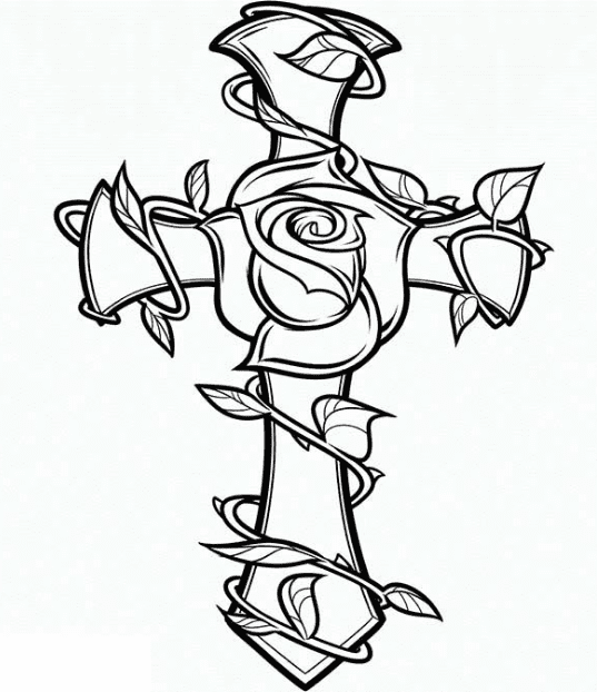Rose Cross Tattoo coloring page
