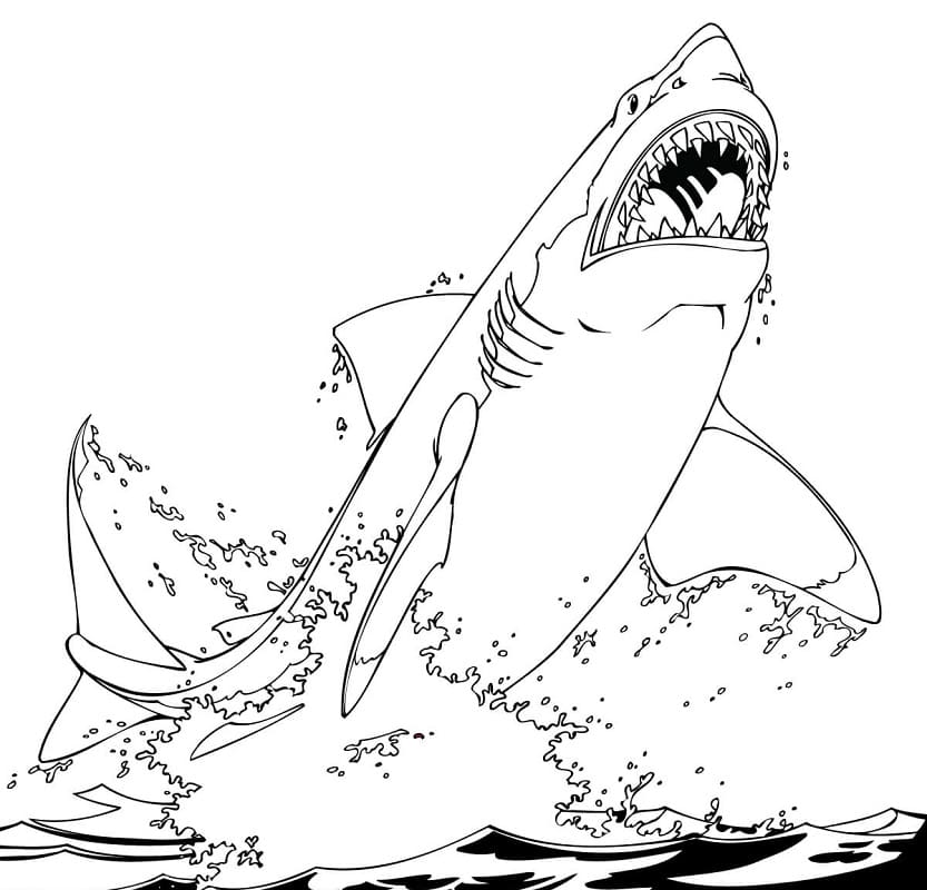 shark coming out of water coloring pages
