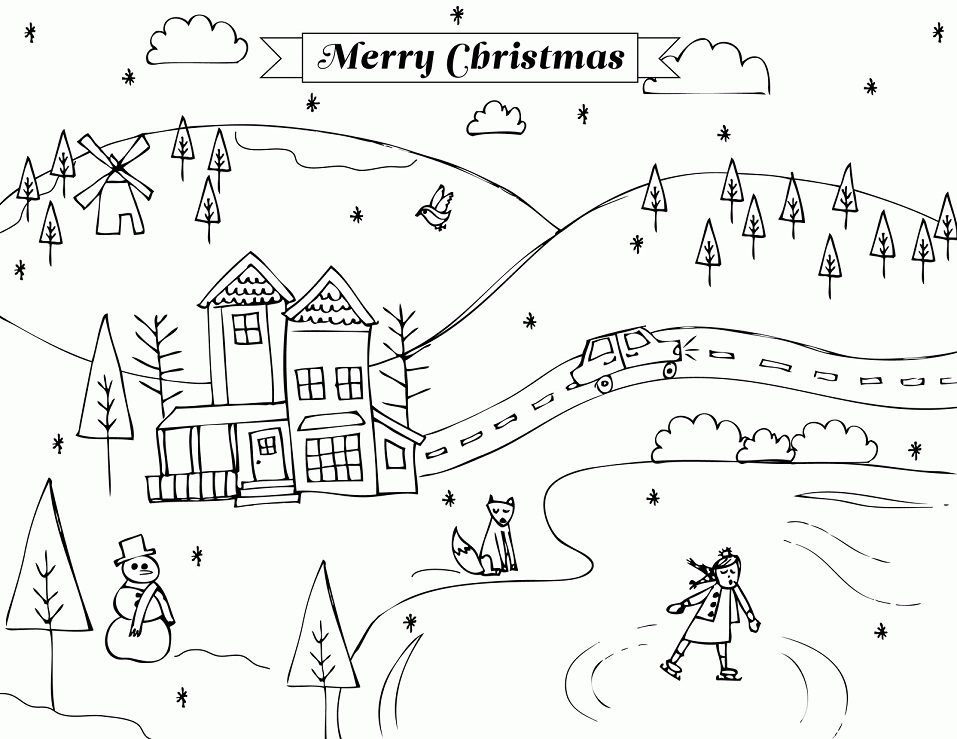 simple winter scene coloring pages