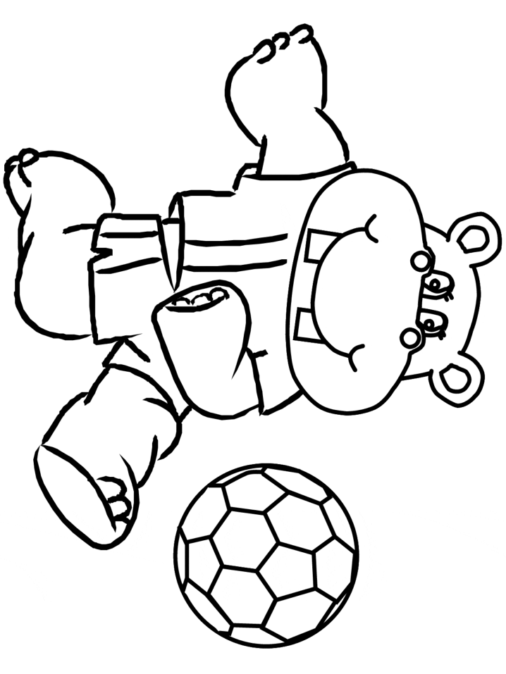 Soccer Sports Cartoon Hippo Coloring Pages