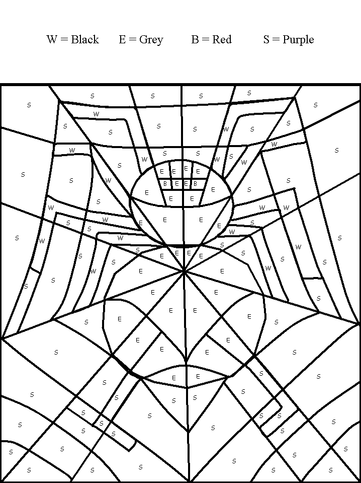 Spider Color By Numbers Coloring Pages