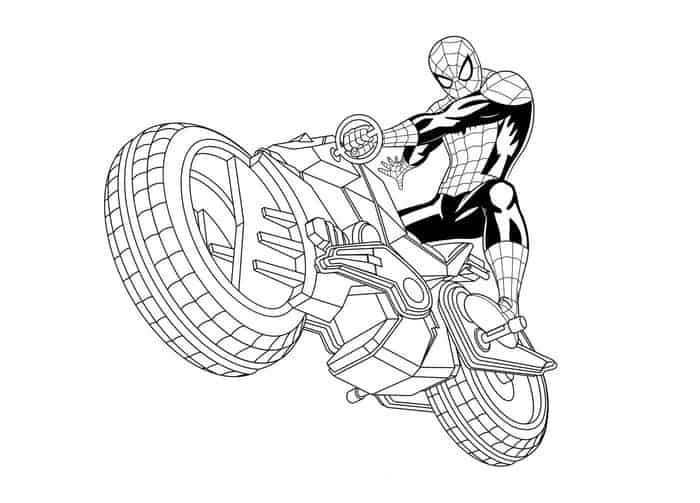 Spiderman on Bike Coloring Pages