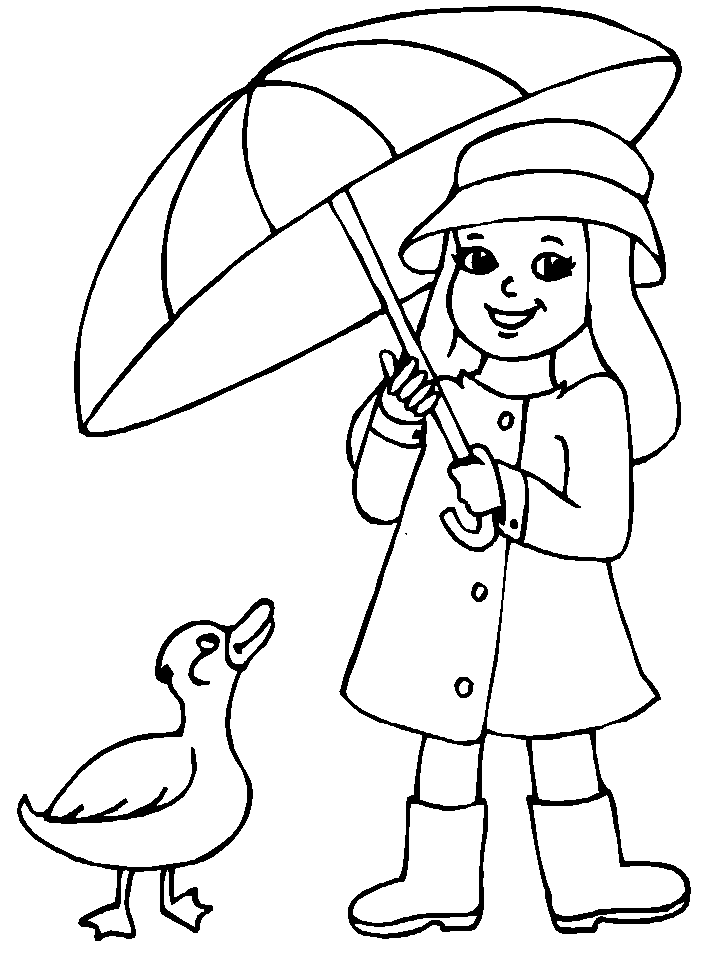 Girl Umbrella Coloring Pages