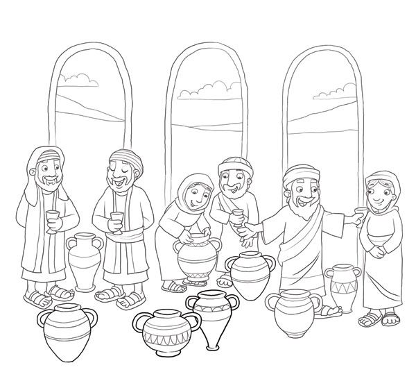 sunday school coloring pages jesus turns water into wine