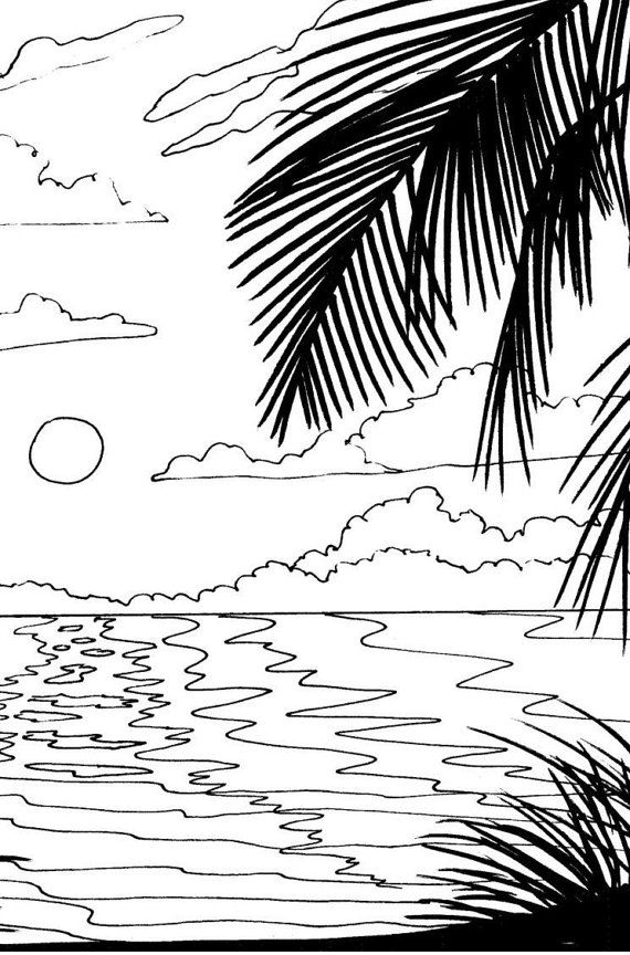 sunset on water coloring pages