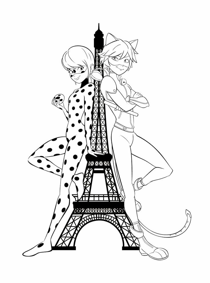 superhero ladybug and cat noir coloring pages