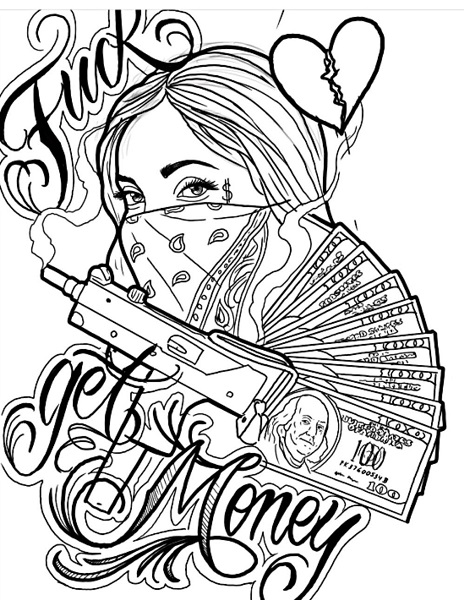 Tattoo Gangster Coloring Pages for Adults