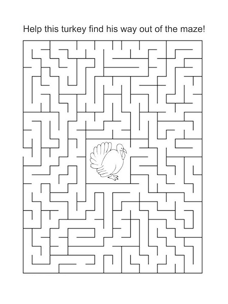 Thanksgiving Maze Coloring Pages Free