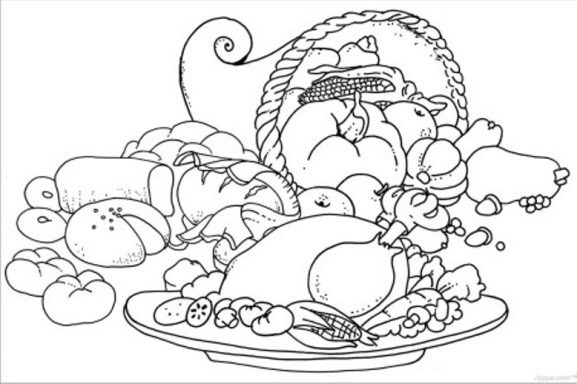 Thanksgiving Turkey dinner coloring page