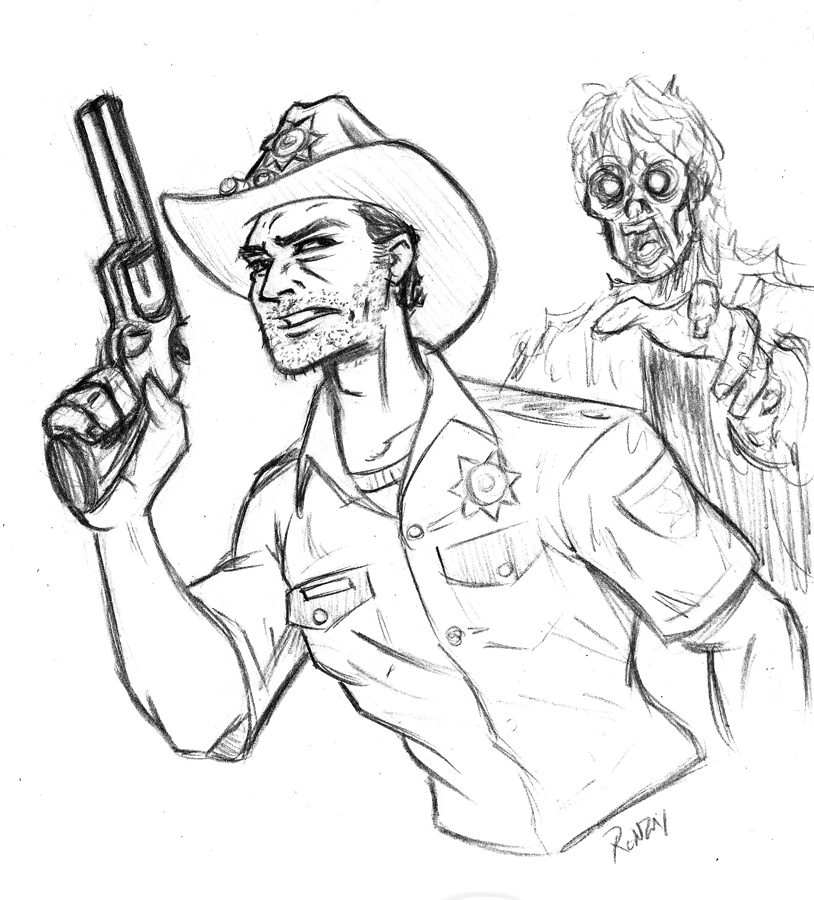 the walking dead coloring pages to print/ cowboy shooting zombie