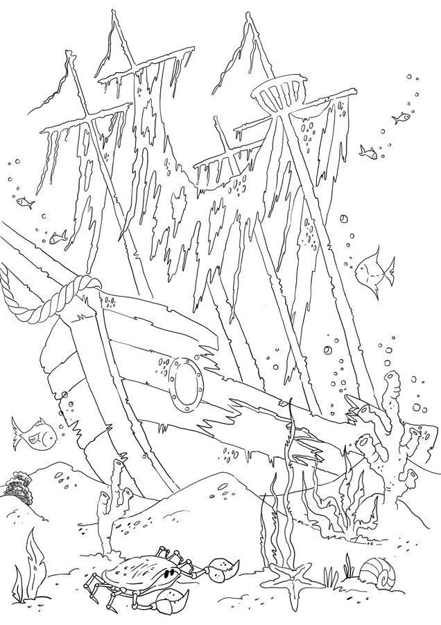 under water pirate ship coloring pages