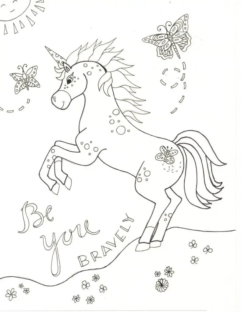 unicorn and butterfly coloring pages