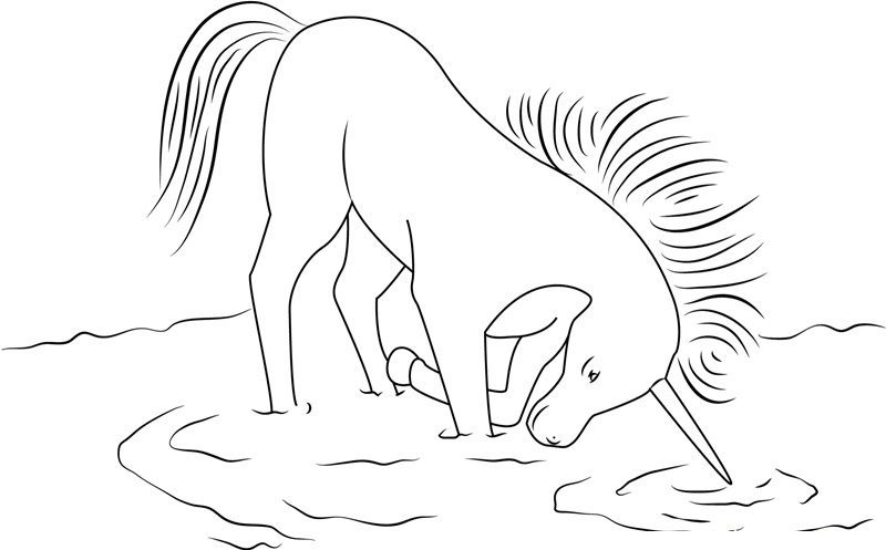unicorn drinking water coloring pages
