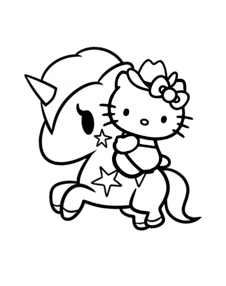 unicorn hello kitty coloring pages