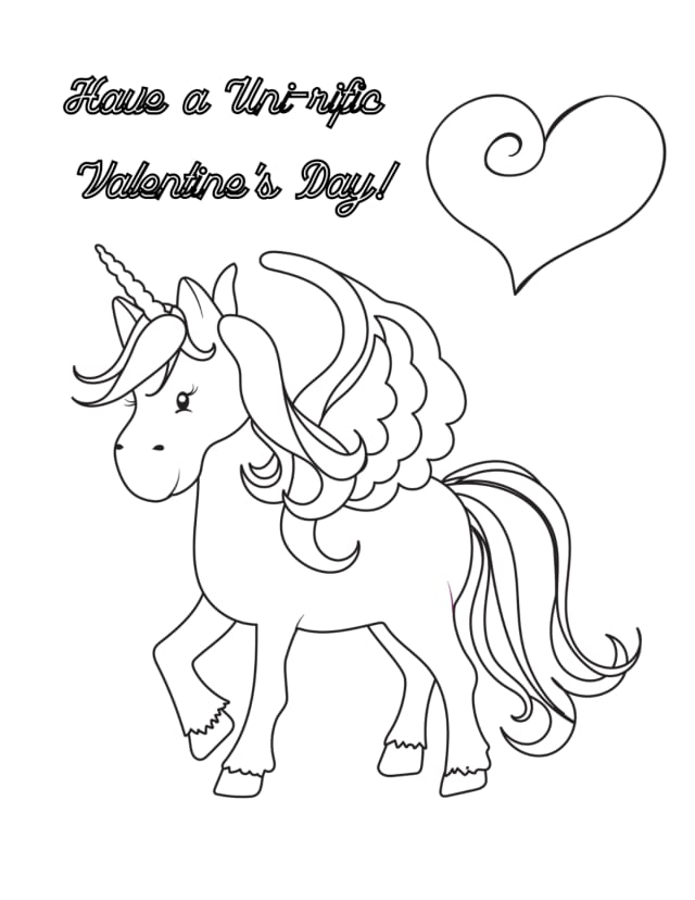 unicorn valentines day coloring pages