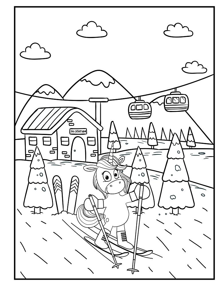 unicorn winter coloring pages
