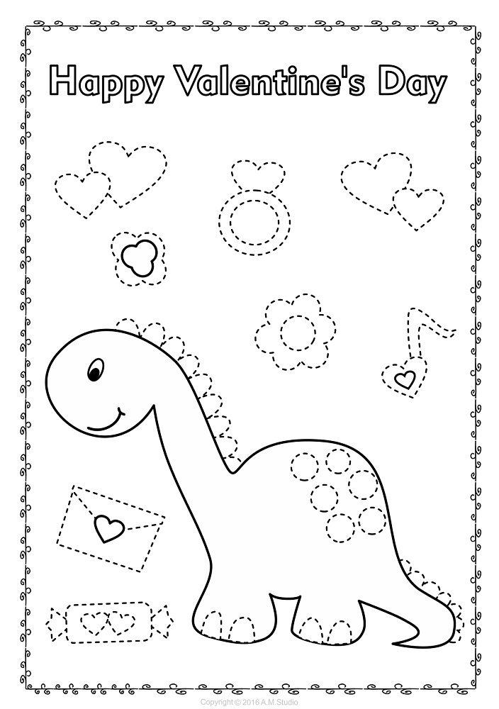 valentine dinosaur coloring pages