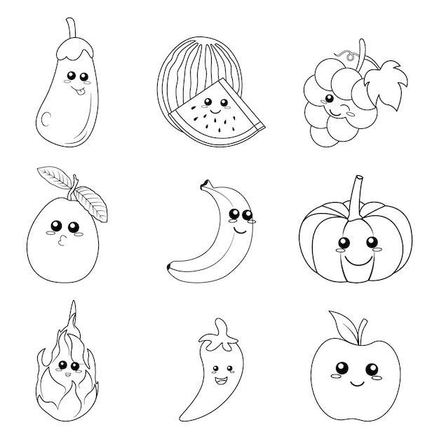 Vegetable and Fruit Coloring Pages