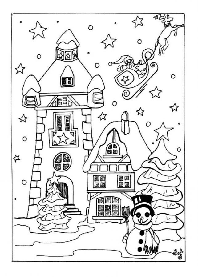 Victorian Winter Village Coloring Pages Full Page