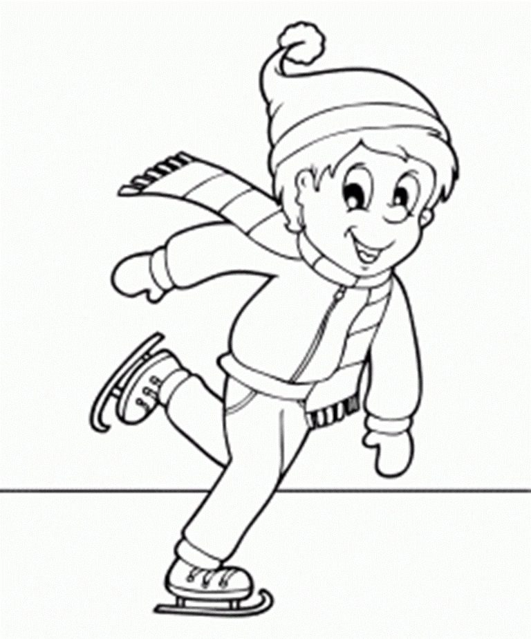 vintage coloring pages winter ice skate boy