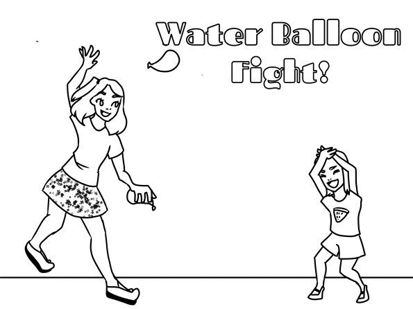 water balloon fight coloring pages