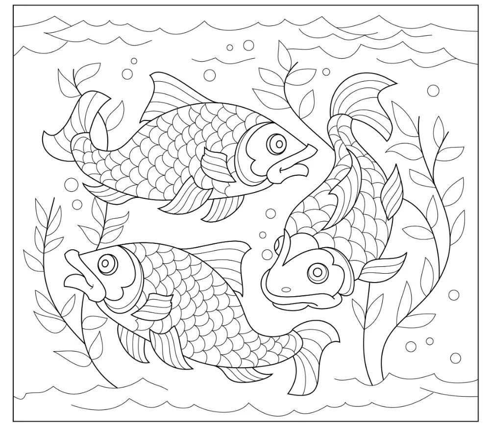 water coloring pages free fishes