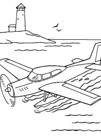 water landing airplane coloring pages