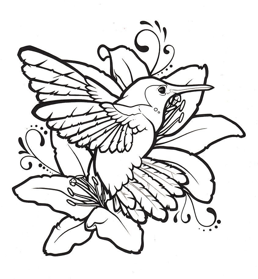 water lily with hummingbird coloring pages
