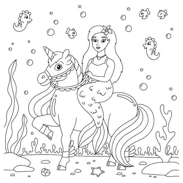 water unicorn and rider coloring pages