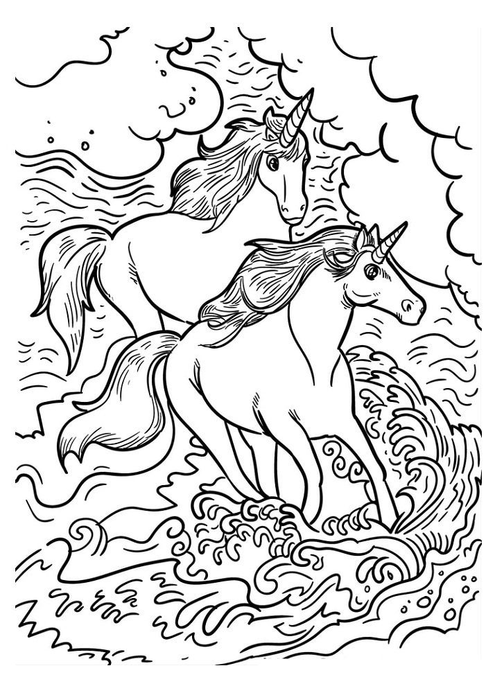 water unicorn coloring pages