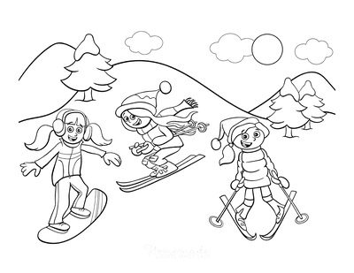 winter activities coloring pages