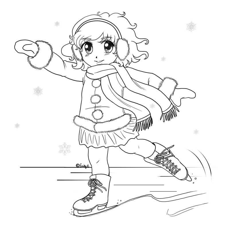 winter anime coloring pages