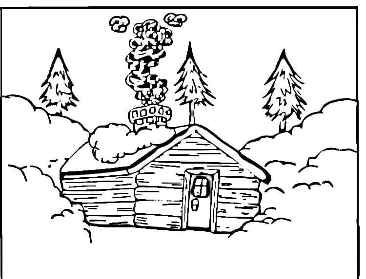 winter cabin coloring pages