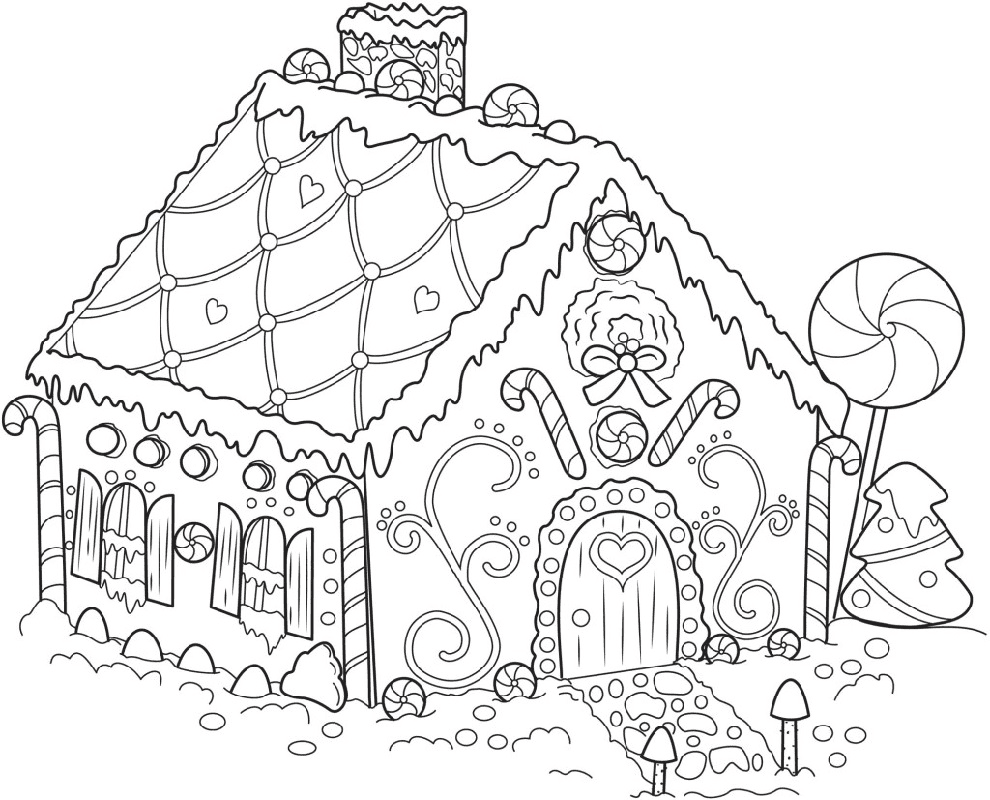 winter coloring pages for adults gigerbread house