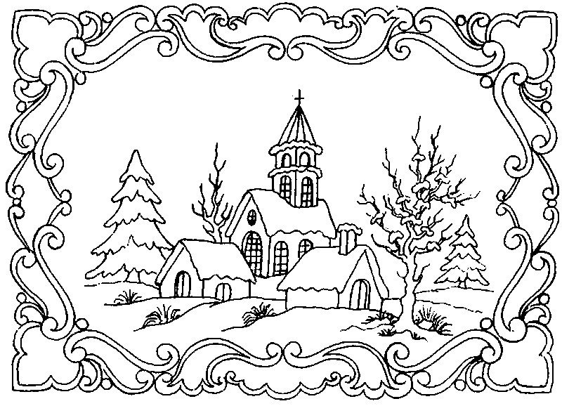 winter coloring pages landscape