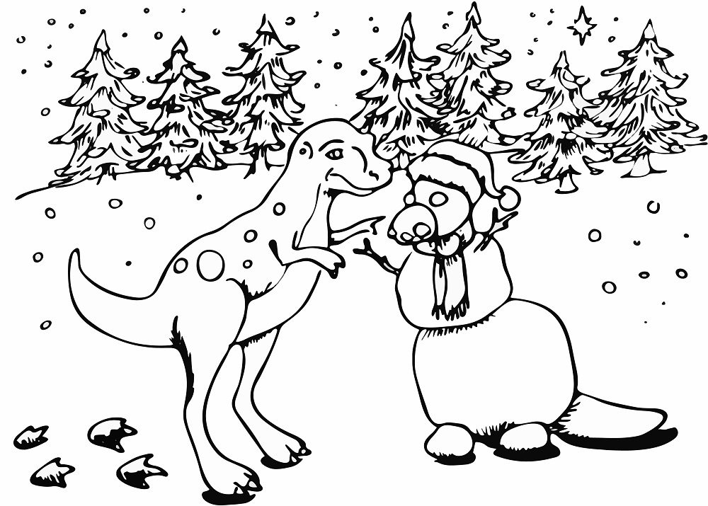 winter dinosaur coloring pages
