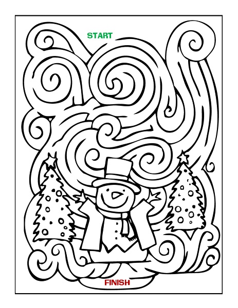 Winter Fun Coloring Pages and Maze