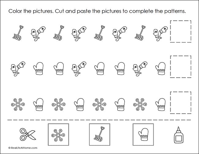 winter math patterning coloring pages