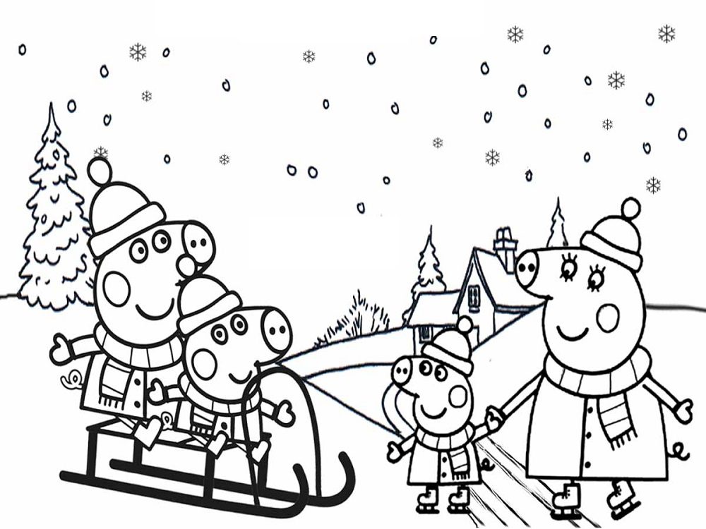 winter peppa pig christmas coloring pages