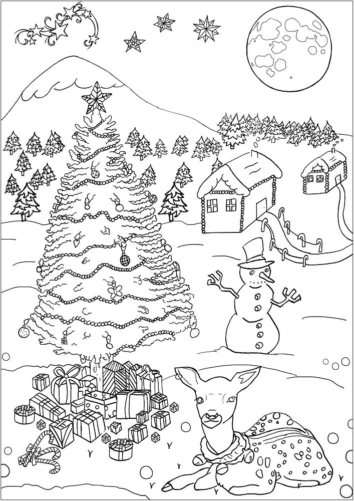 winter scene coloring pages printable