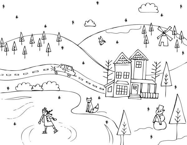 winter scene coloring pages to print