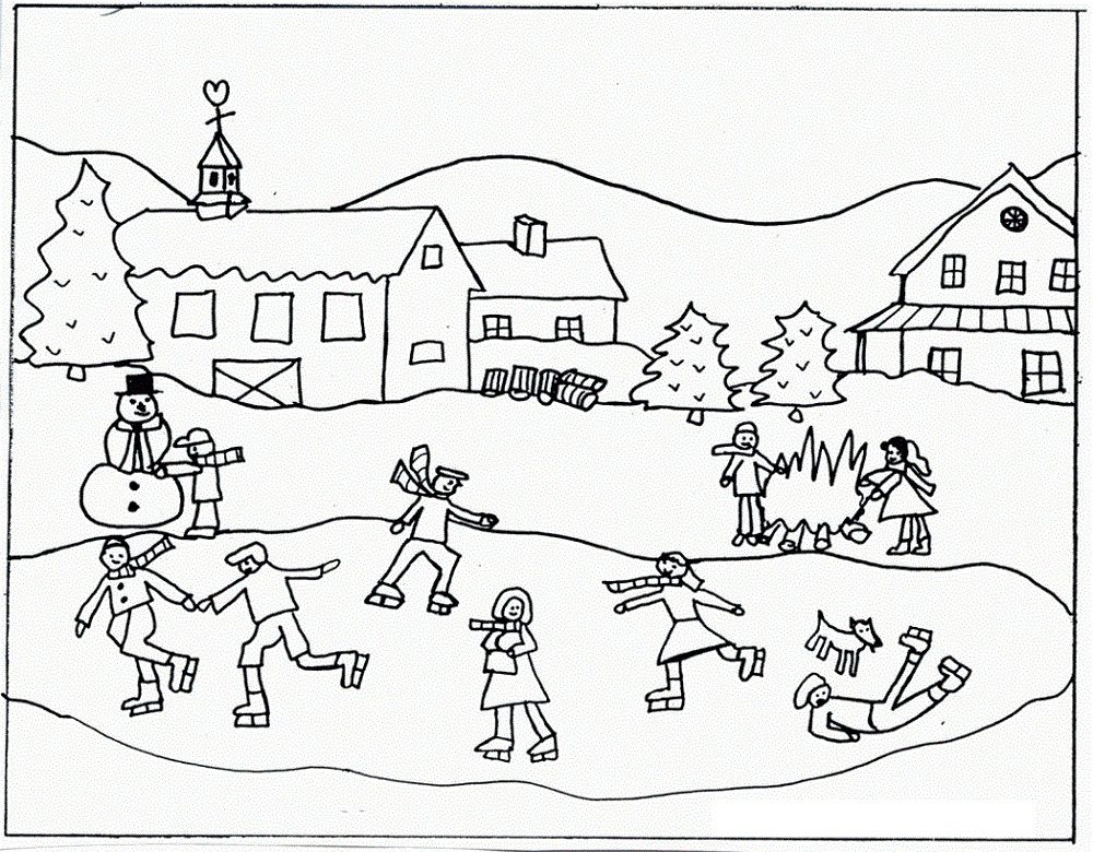 winter scene coloring pages