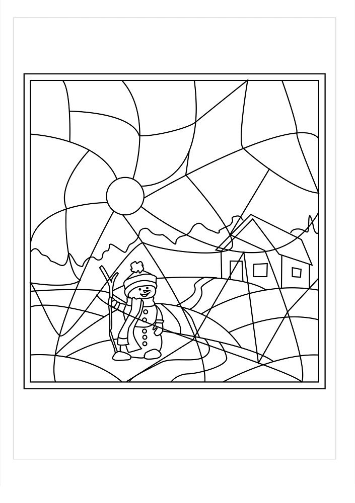 winter stained glass coloring pages