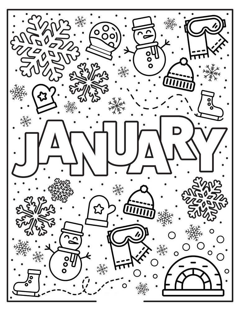 Winter Themed Coloring Pages And Book For Kids