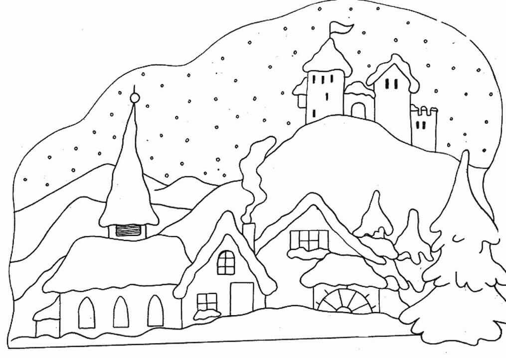 Winter Town Dock Coloring Pages