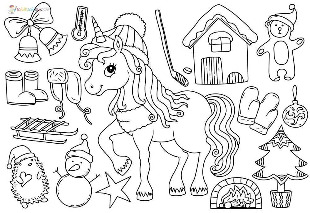 winter unicorn coloring pages